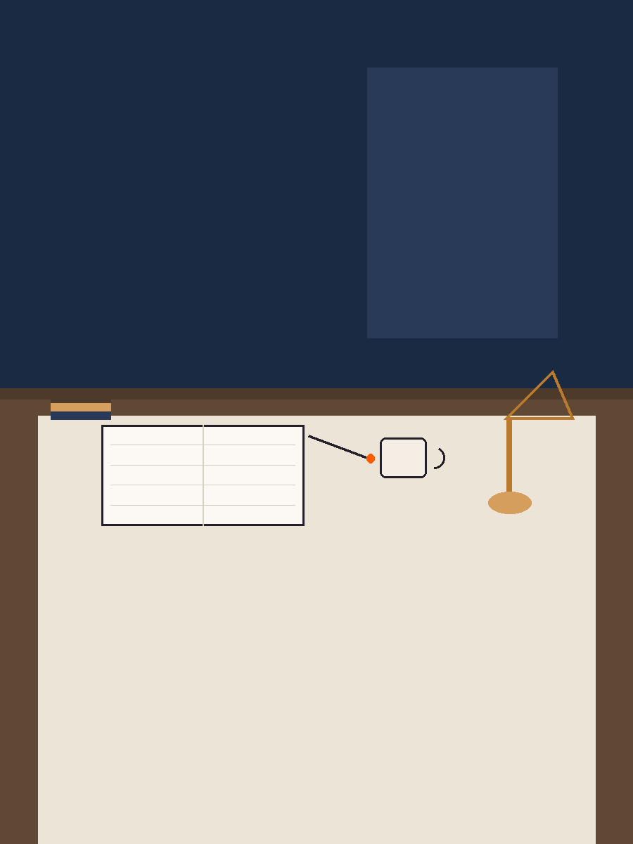 Illustration eines ordentlichen Leseplatzes mit Notizbuch und Stift auf hellem Untergrund — ruhige neutrale Umgebung, keine Diagramme oder Zahlen